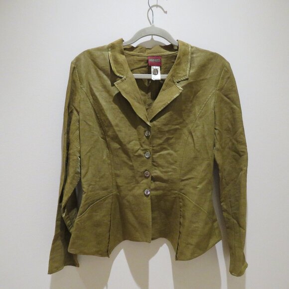 VINTAGE KENZO Linen Blend Lightweight Point Hem Blazer Academia Avant Garde - Picture 2 of 14